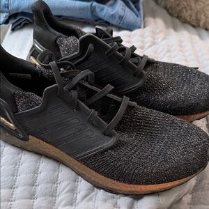 Adidas Black Knit Running Sneakers with Metallic Accent